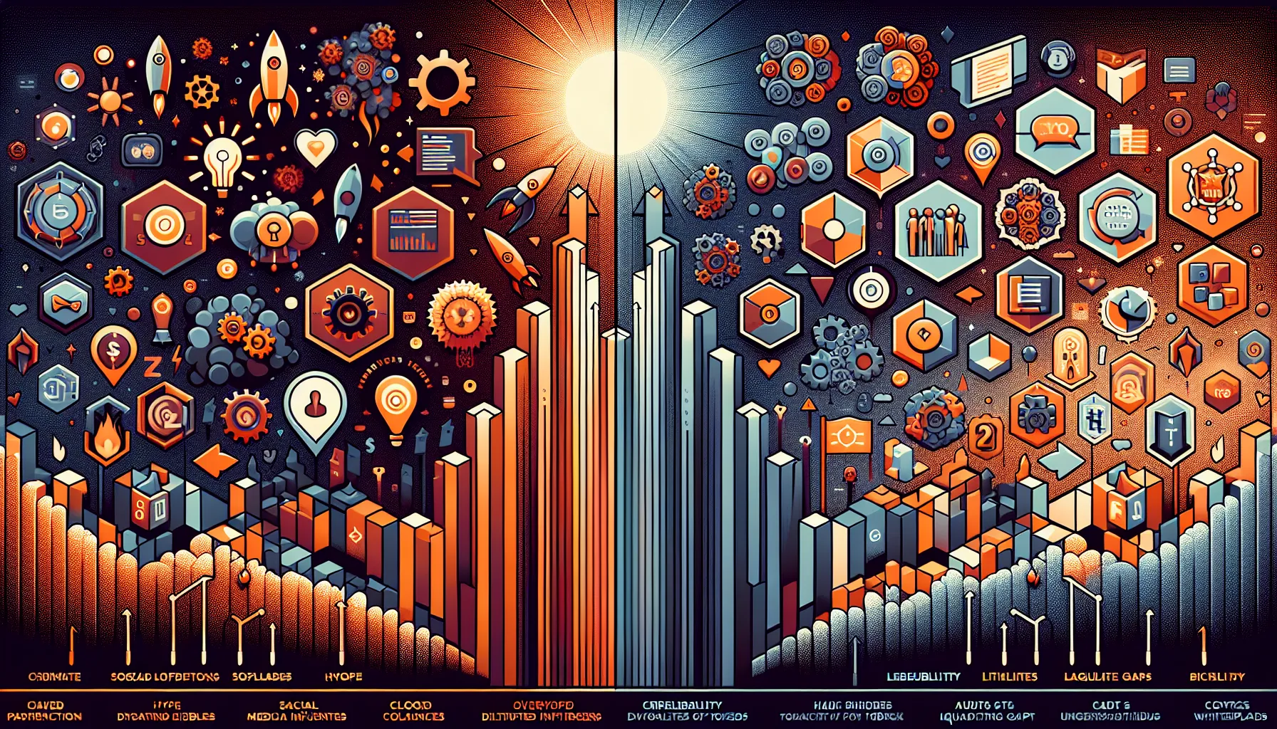 Comparison infographic showing warning signs of overhyped versus credible crypto projects.