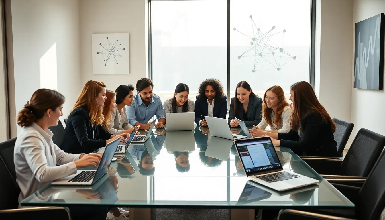 diverse team discussing innovative ideas in a modern office.