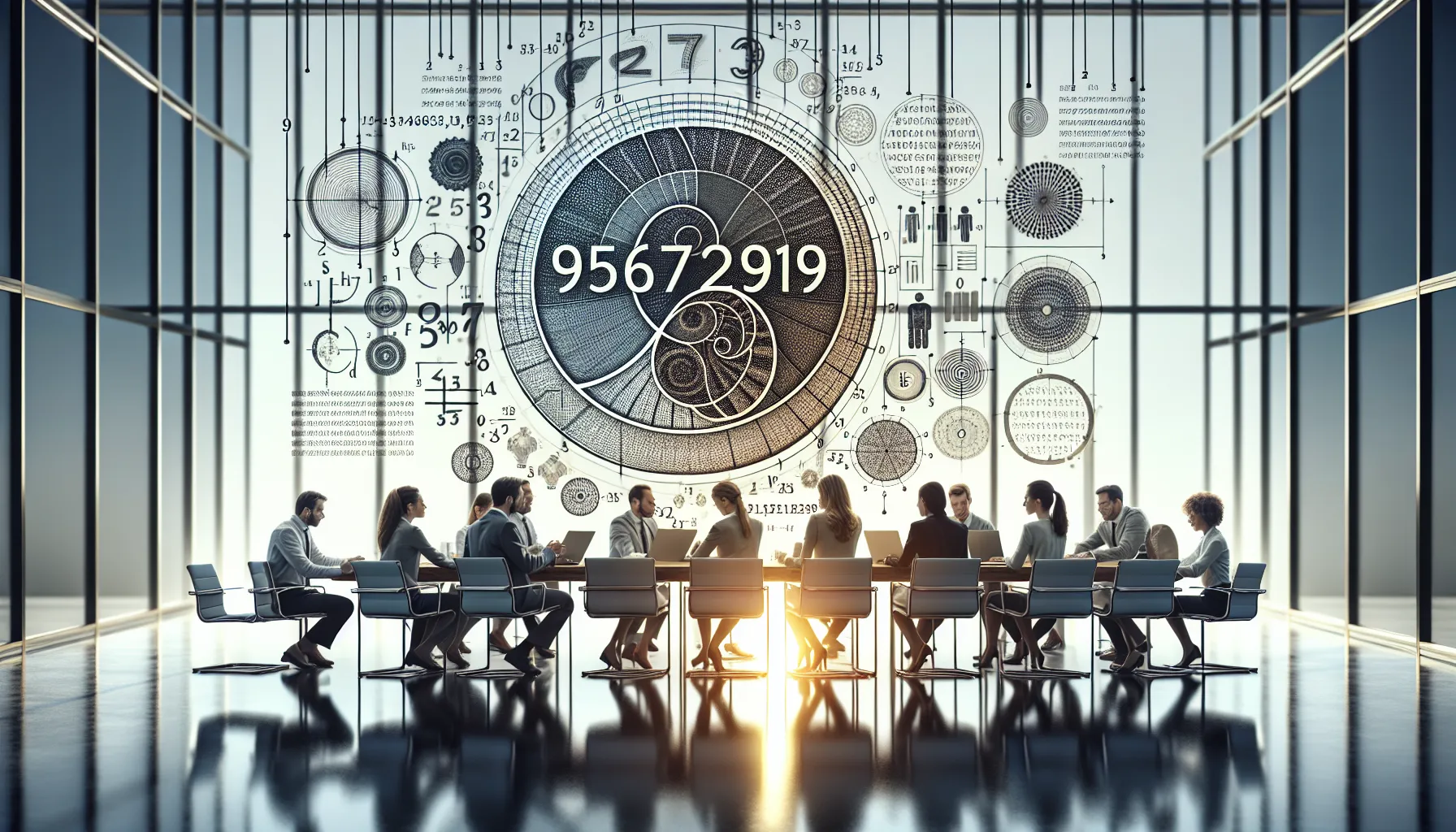 Infographic of the number 9567223199 in a modern office setting.