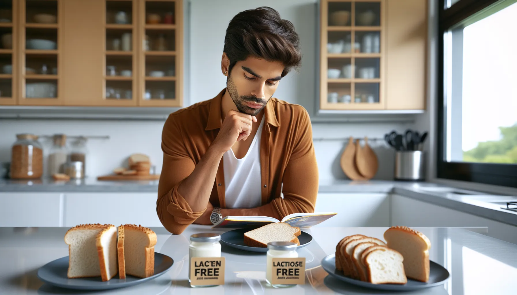 A person analyzing food options highlighting dietary adjustments for food intolerance.