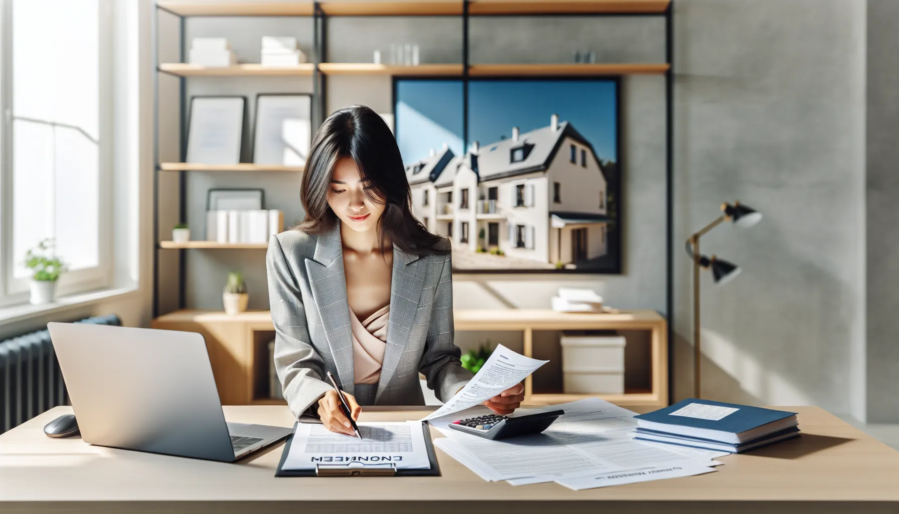 Croatian tax professional reviewing rental property tax documents in modern office