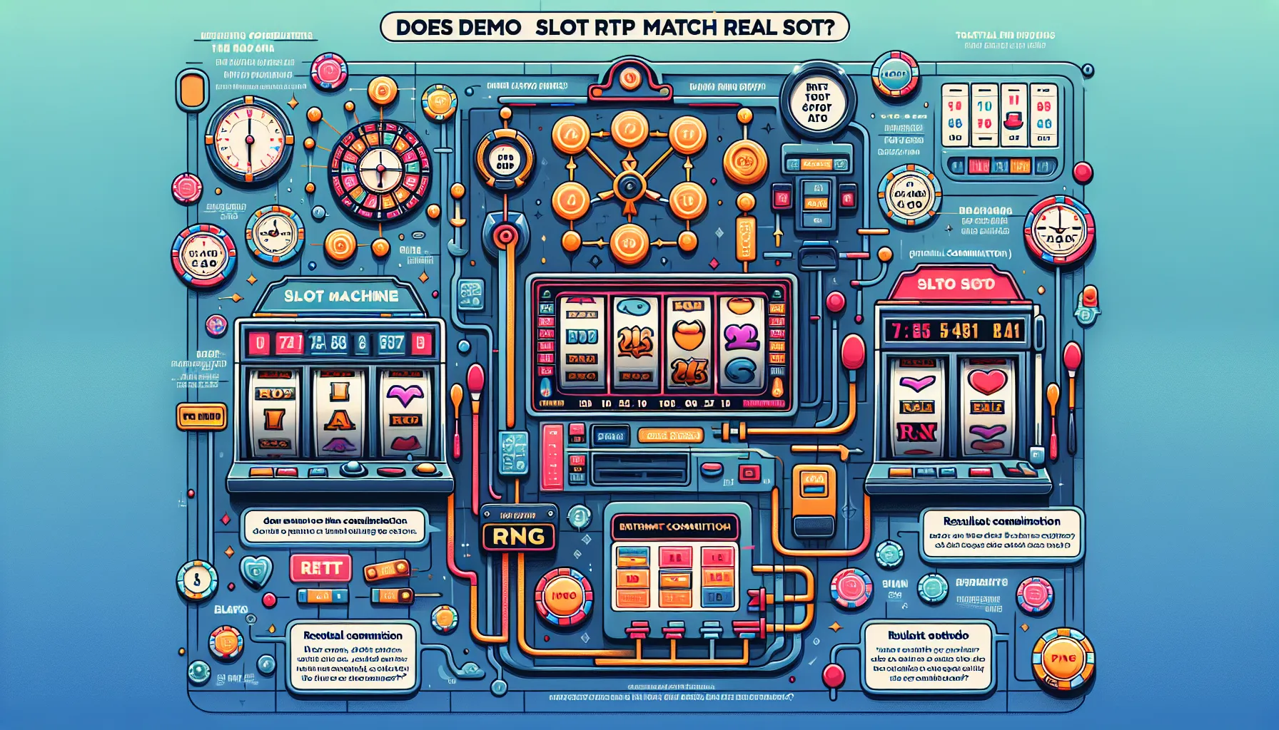 Illustration showing slot machine structure and RNG system process flowchart.