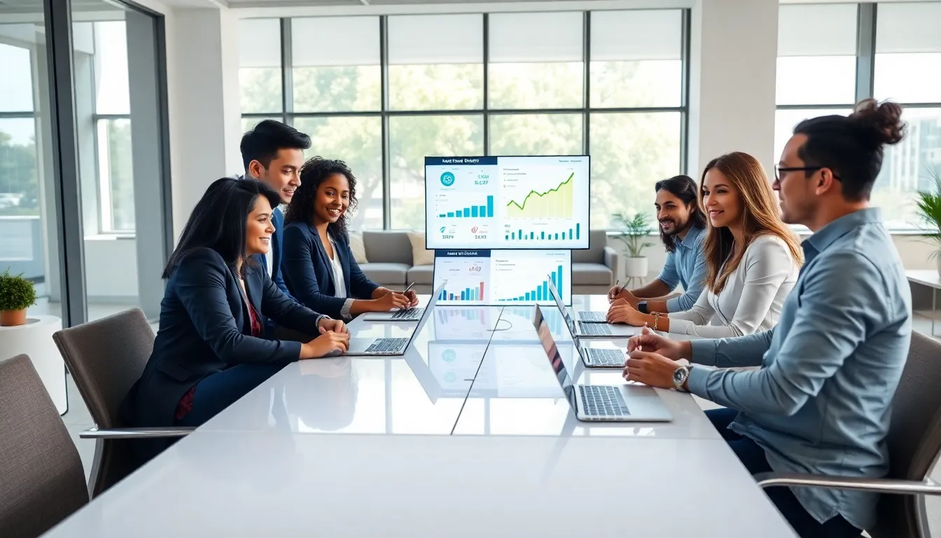 diverse real estate team collaborating in a modern office.