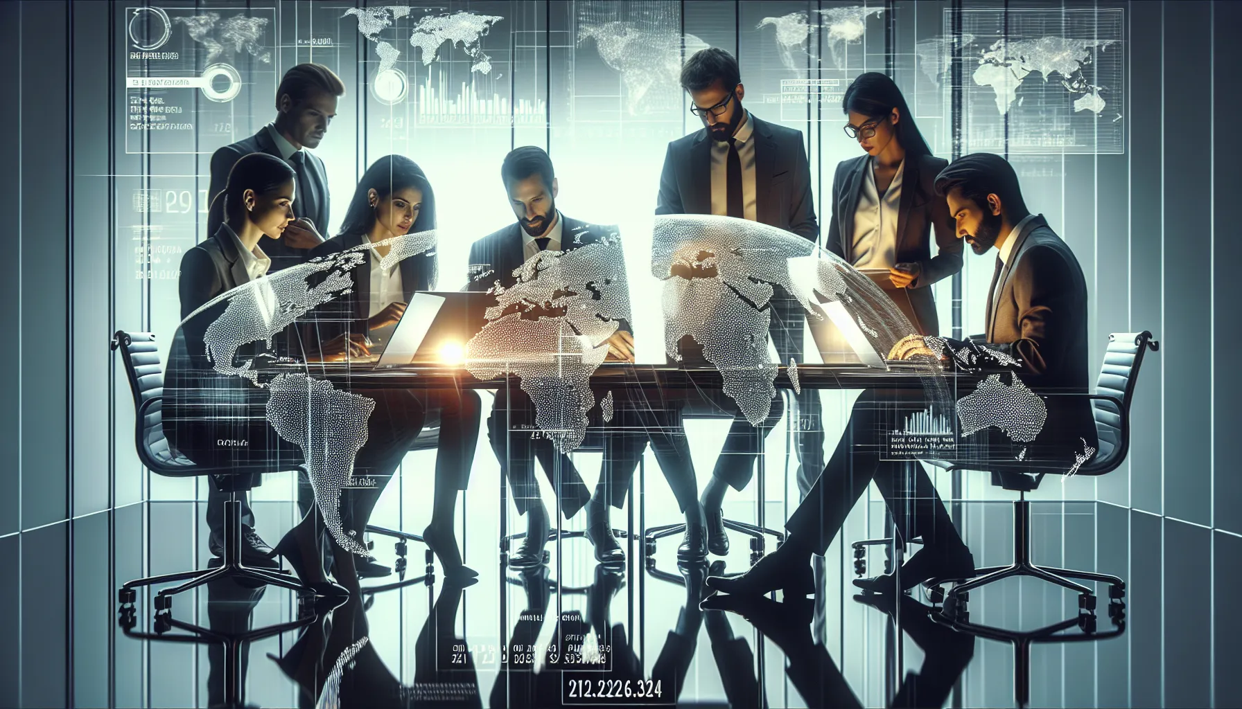 diverse team discussing digital data and IP addresses in an office.