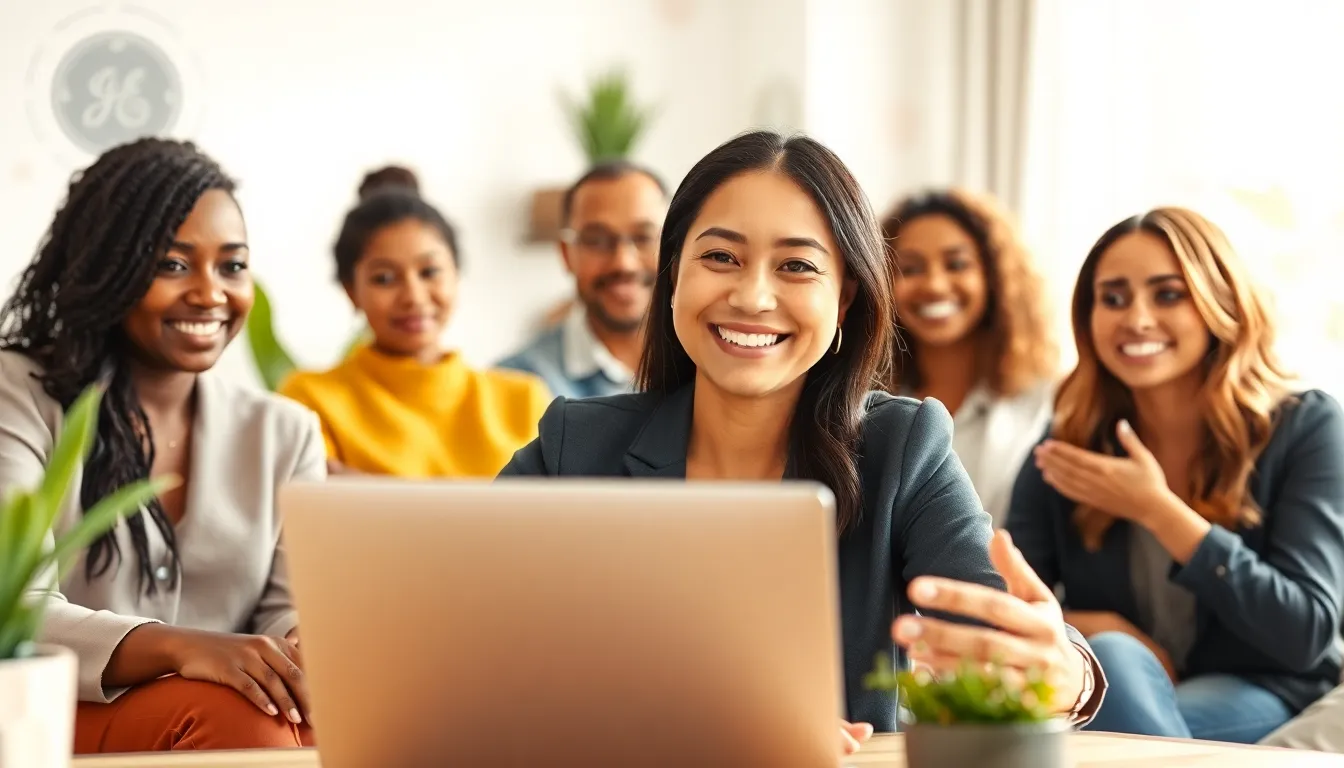 diverse professionals in a virtual meeting at a modern home office.