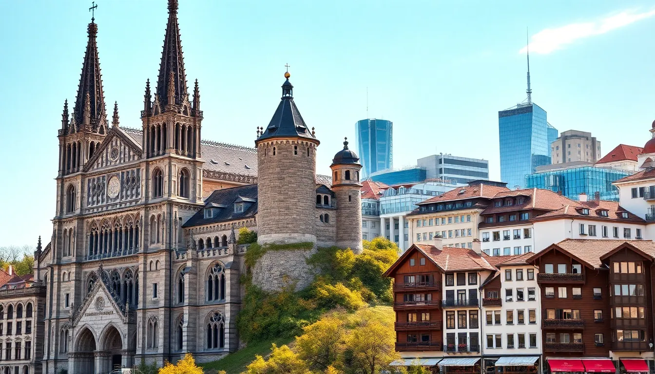 a blend of Swiss architectural styles in a modern urban setting.