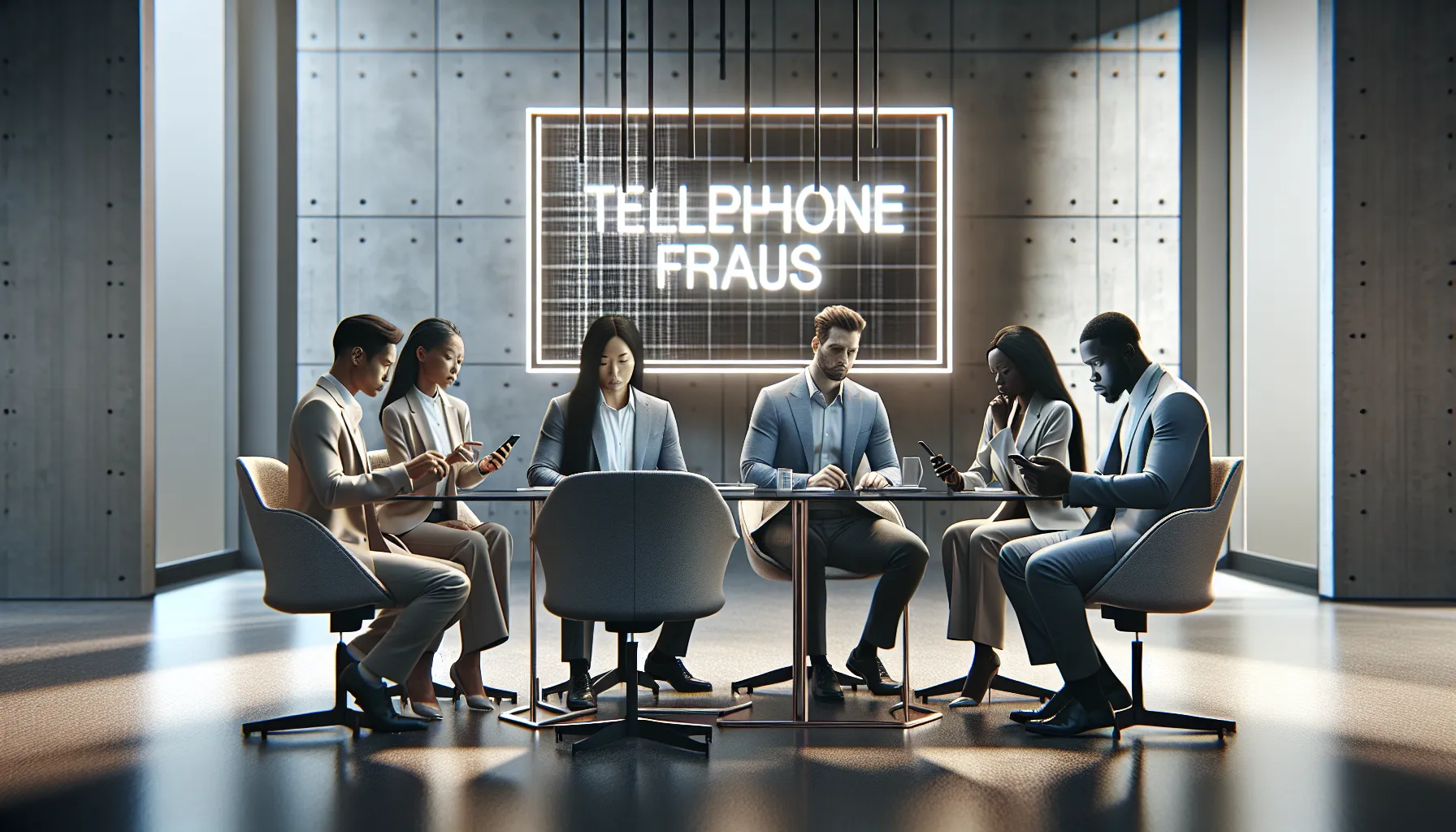 diverse team discussing phone safety in a modern office.