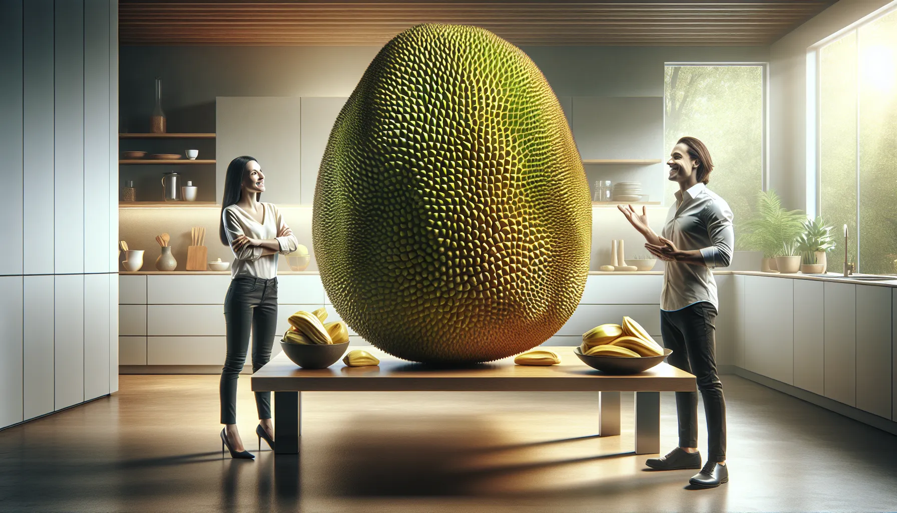 Jackfruit displayed in a modern kitchen, highlighting its culinary versatility.