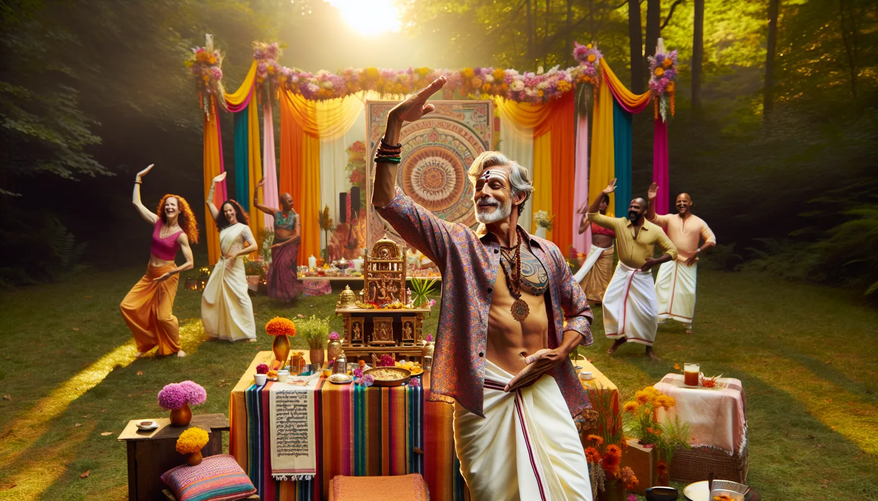 a Tamil man performing a traditional dance at a cultural festival.
