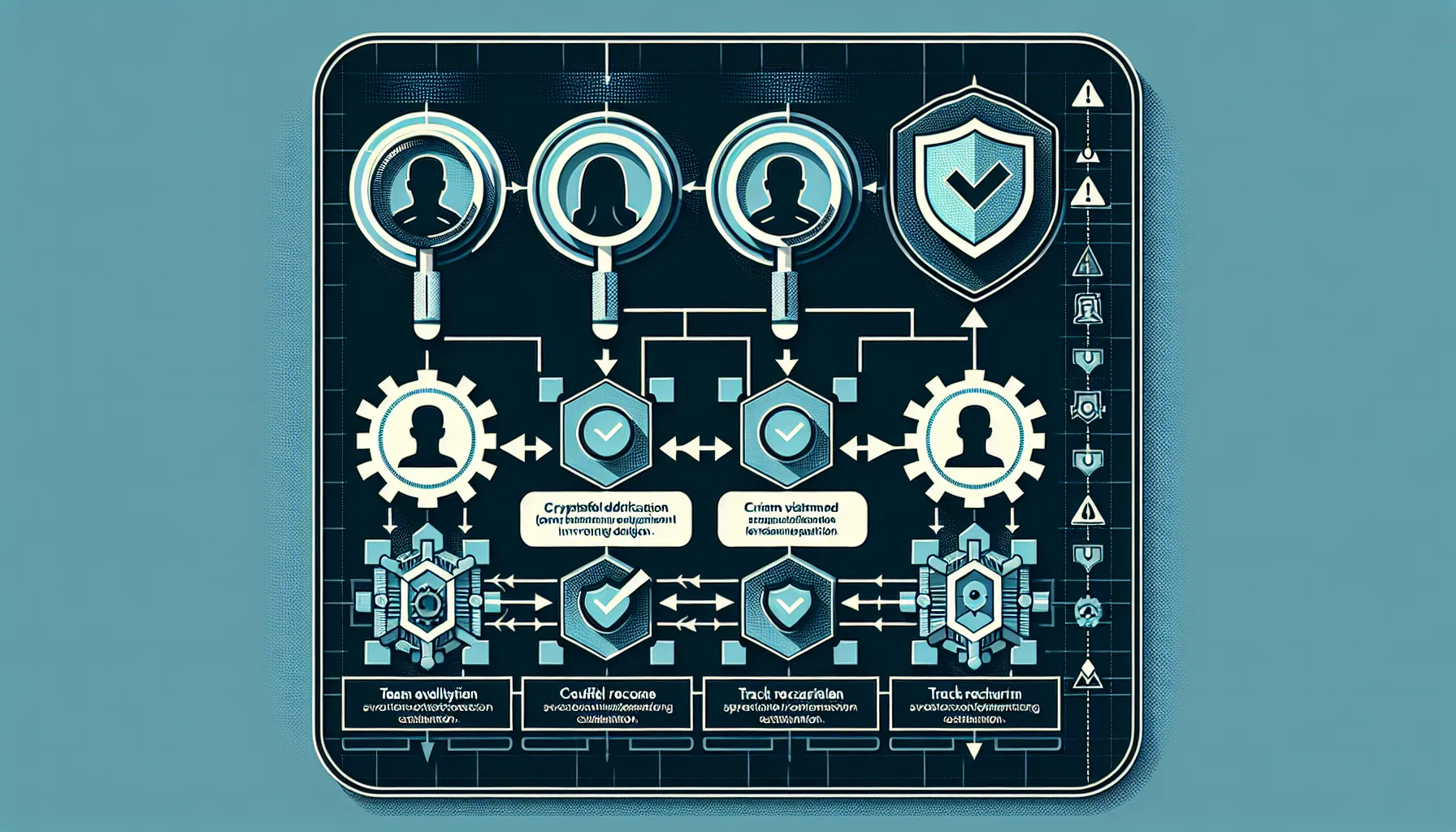 Flowchart showing four stages of evaluating cryptocurrency project teams before investing