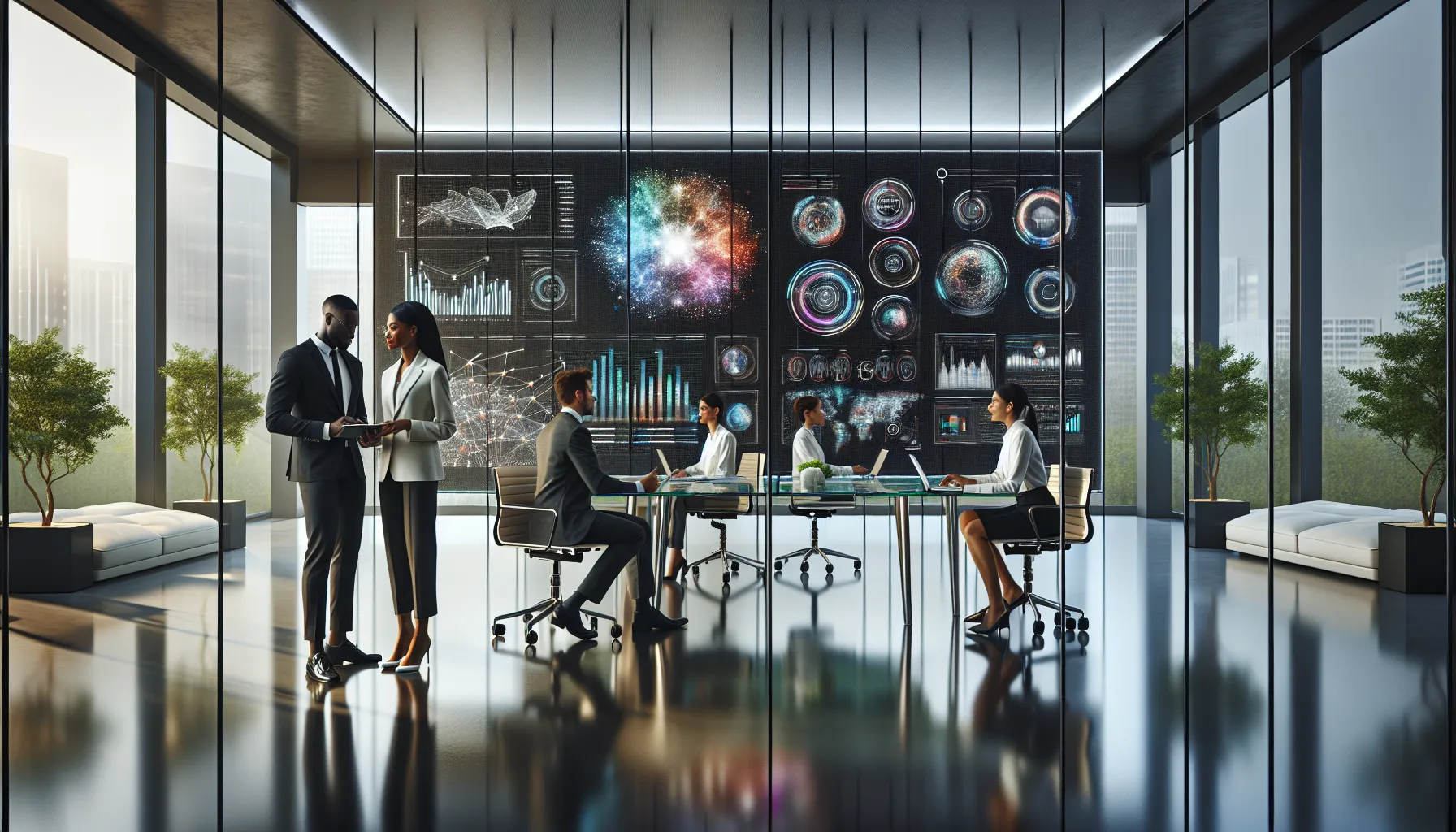 diverse professionals collaborating in a modern office setting.