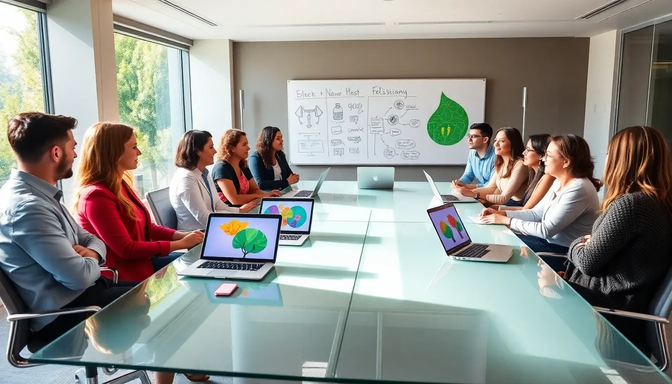 diverse professionals discussing the concept of felissiany in a modern office.