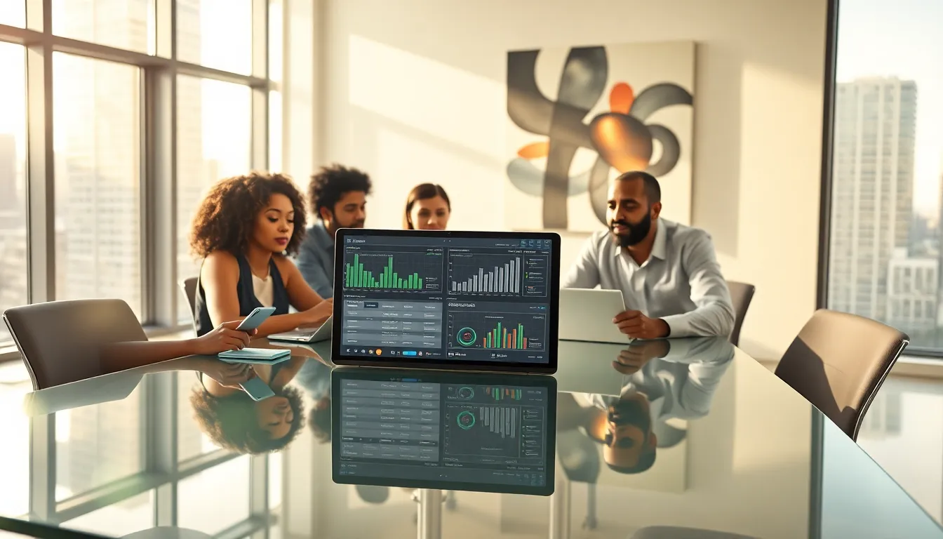 diverse professionals collaborating in a modern office setting on DevOps solutions.