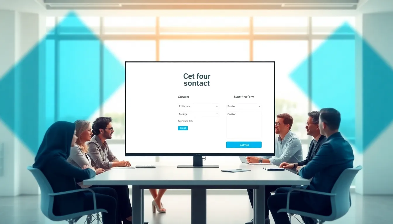 team discussing a modern contact page for a sports website.