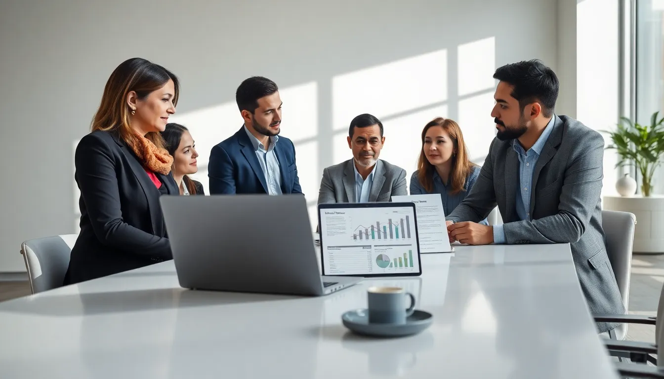 diverse team discussing home improvement loans in a modern office.