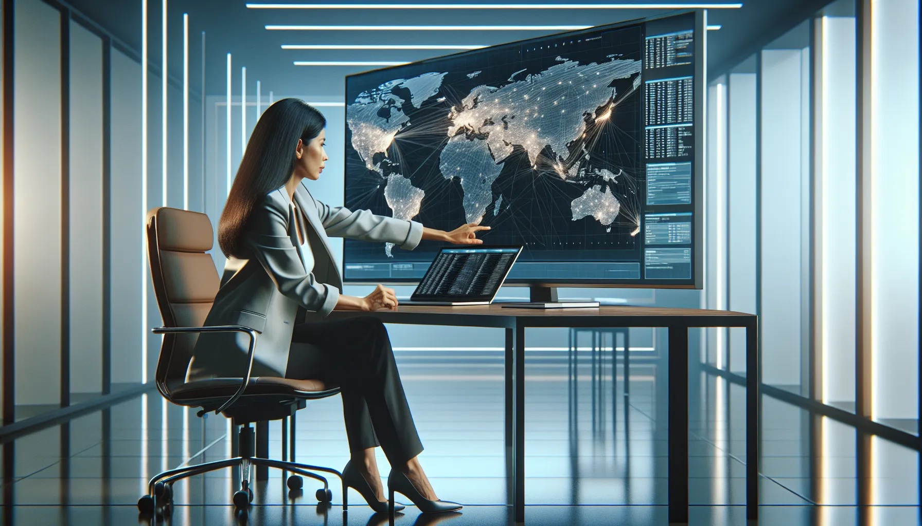 IT expert analyzing an IP address location on a screen.