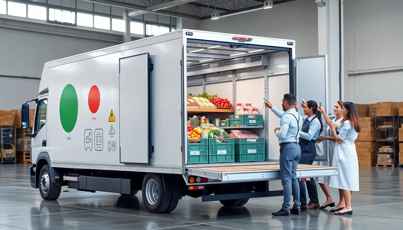 food delivery truck with perishables and safety checks.