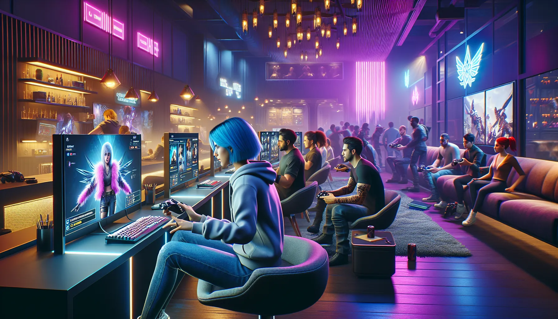 diverse gamers engaged in character creation and multiplayer gaming.