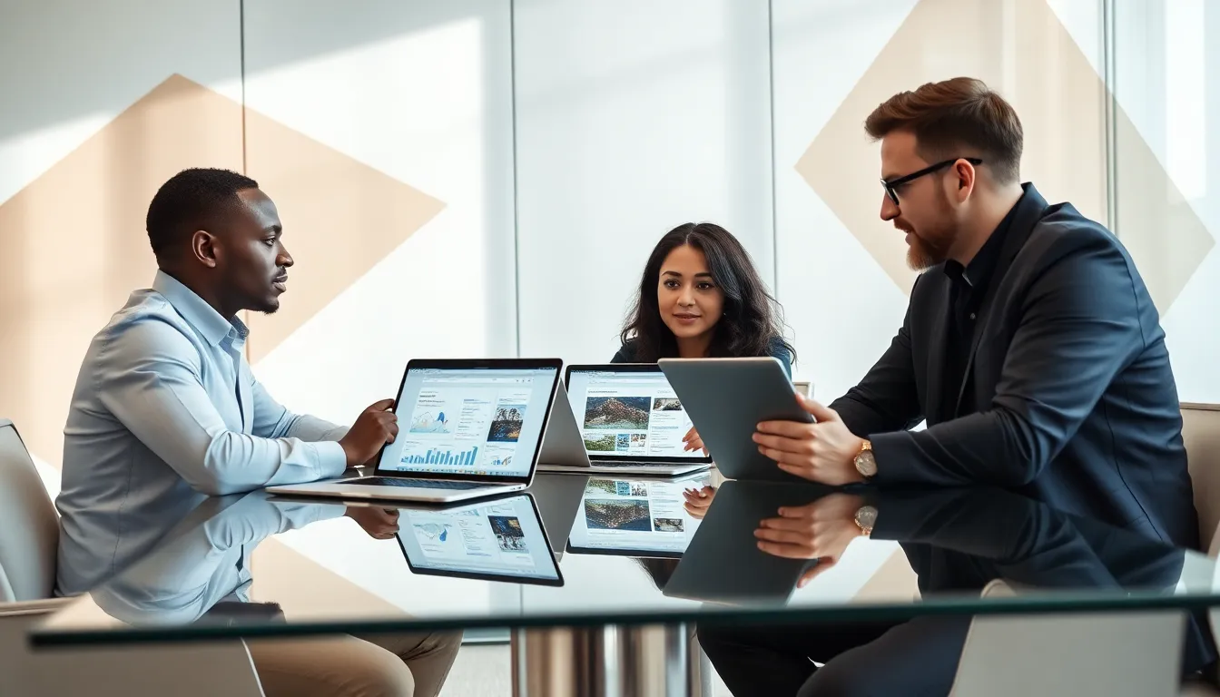 diverse team discussing Google Ads strategies in a modern office.