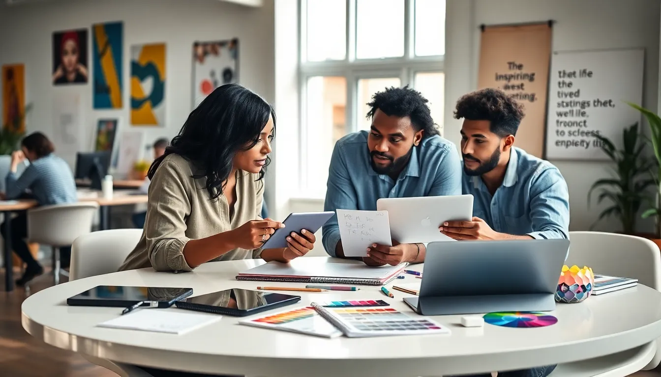 diverse team collaborating in a creative workspace.
