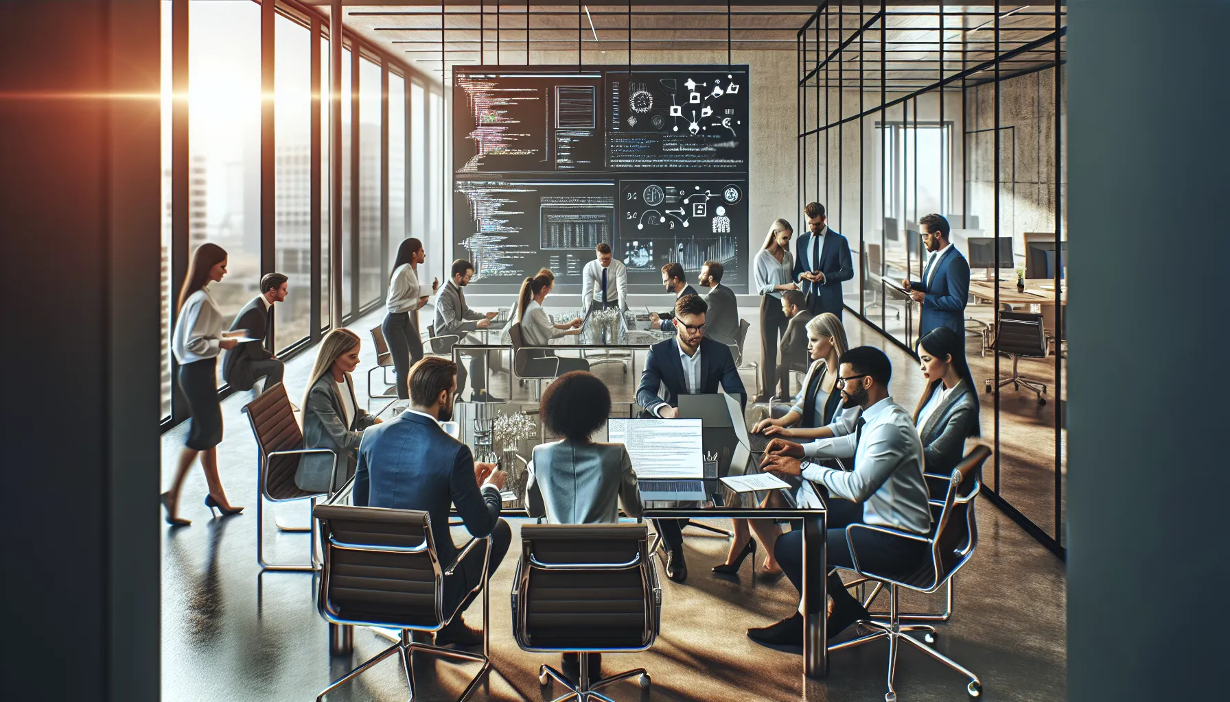 diverse IT team collaborating on data analysis in a modern office.