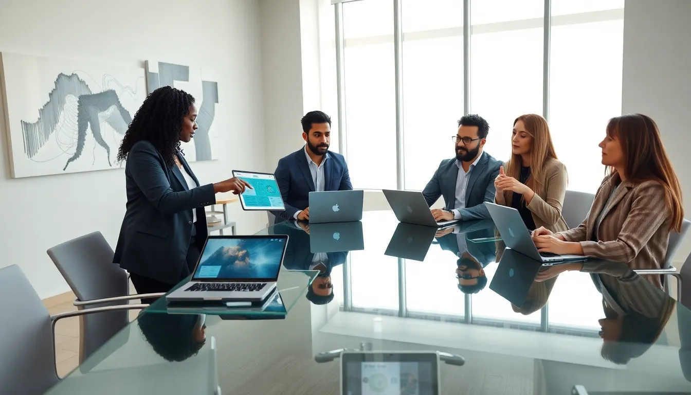 diverse team discussing the innovations of Ea4266f2 in a modern office.