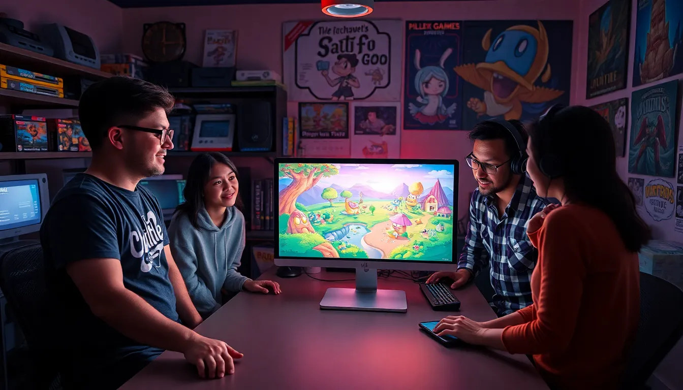a group of game developers collaborating in a creative studio.