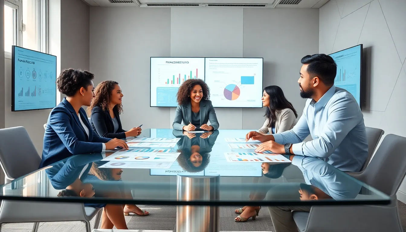 diverse team brainstorming in a modern office setting.