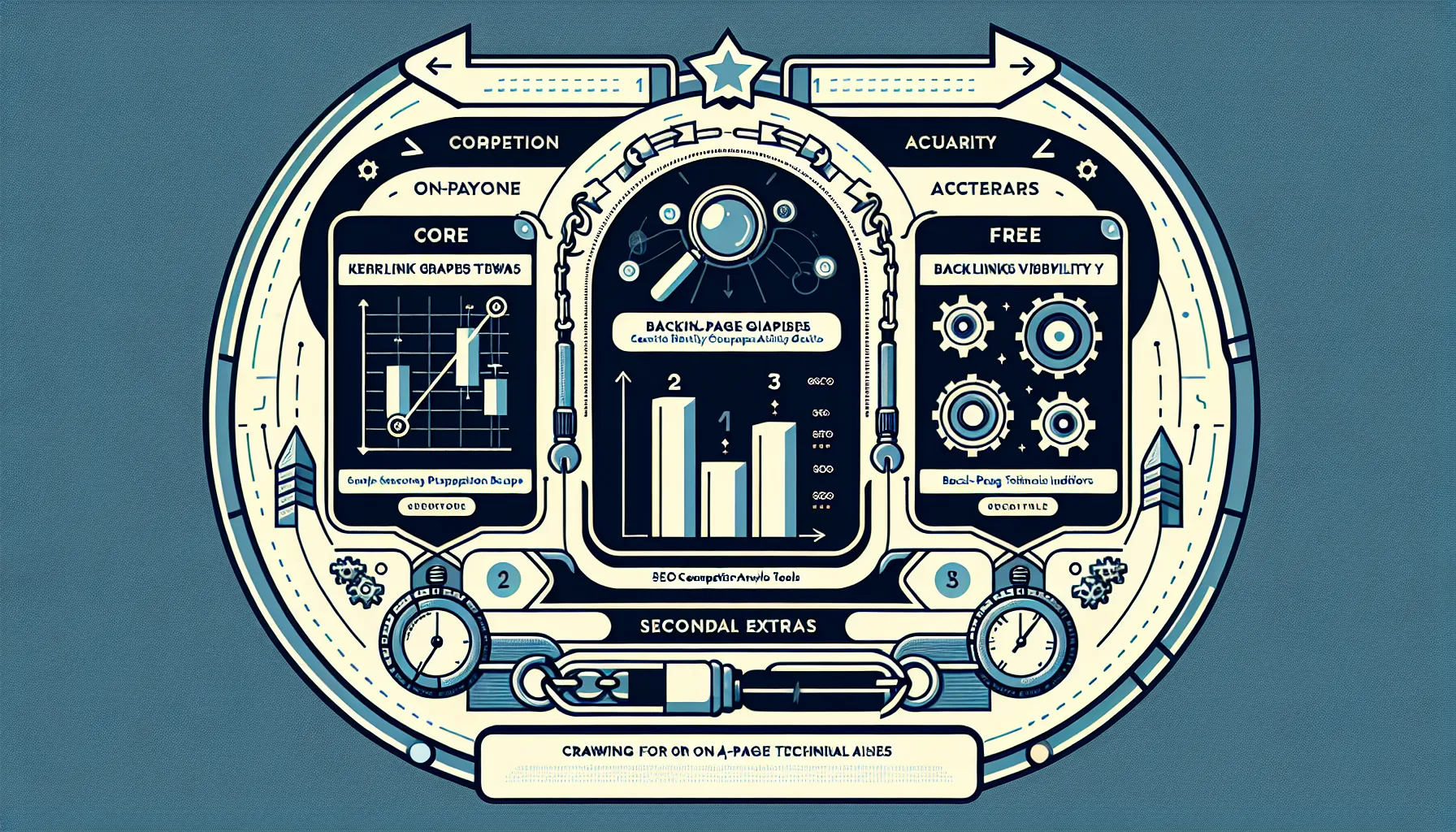 Three core features of free SEO competitor tools with UK‑styled icons.