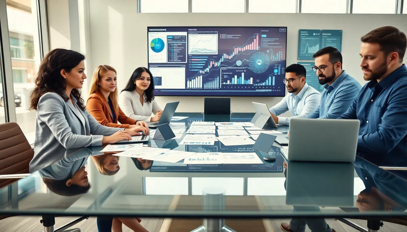 diverse professionals collaborating in a modern office setting.