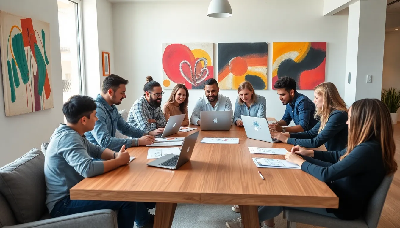 diverse creative professionals collaborating in a modern office.