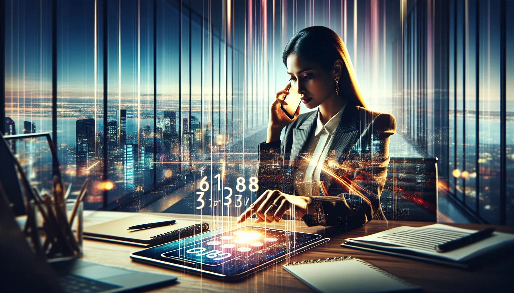 smartphone displaying the number 6178876333 in a modern office setting.