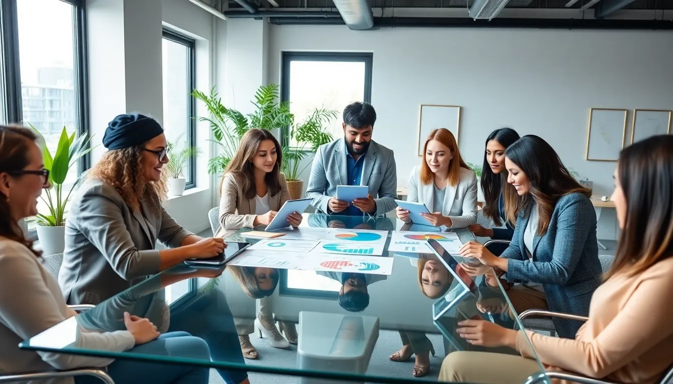 diverse team collaborating in a modern office setting.