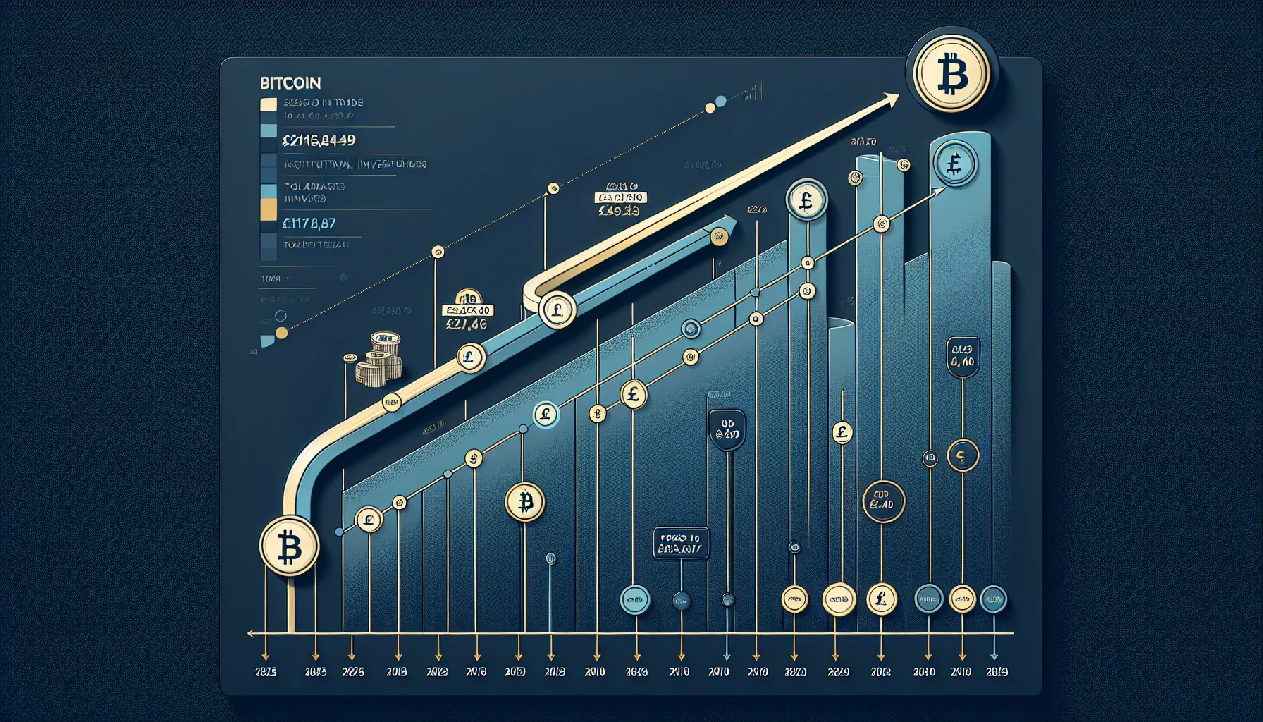Timeline showing Bitcoin price predictions from 2025 to 2030 for UK investors.