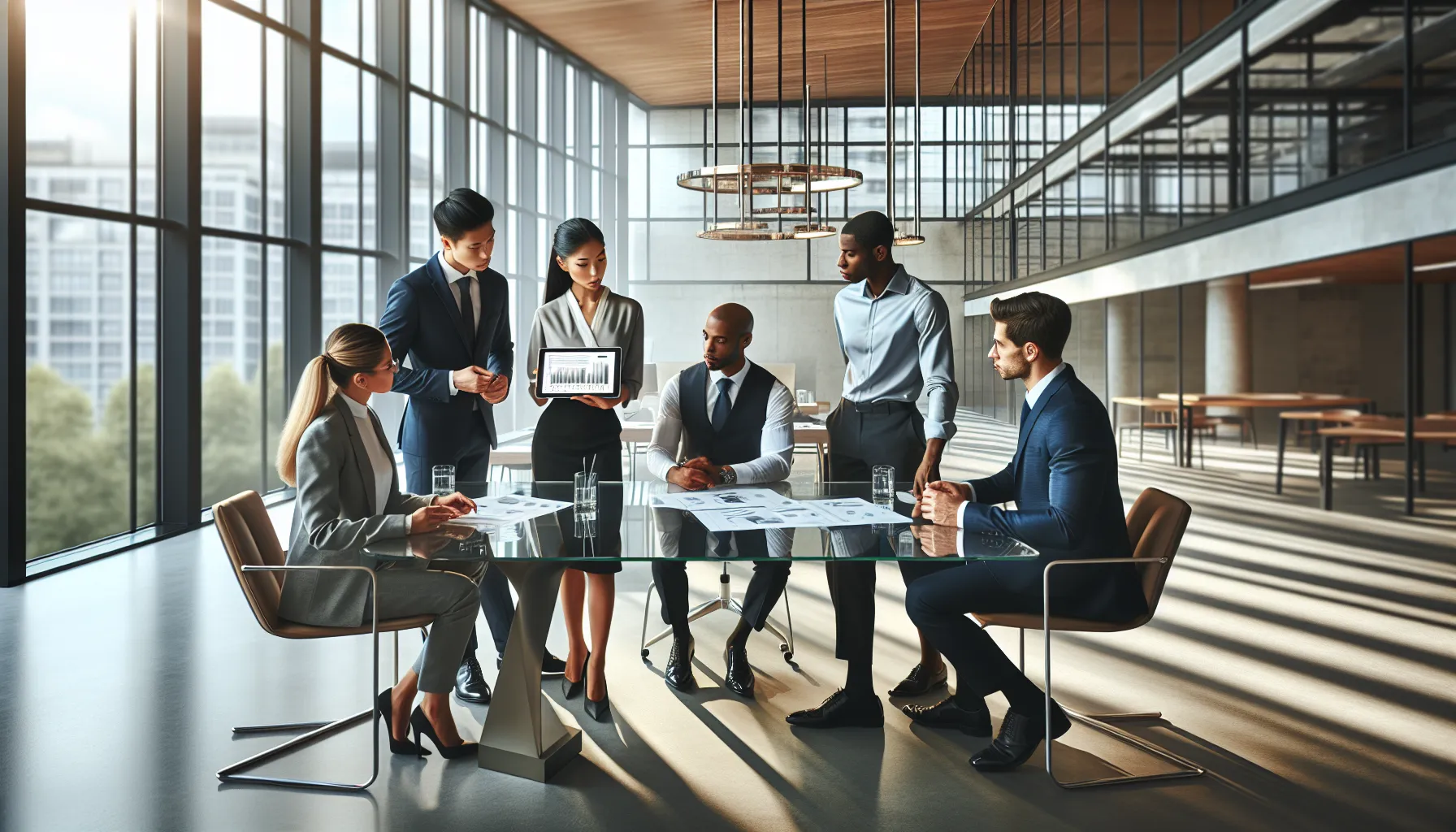 diverse team discussing price per piece in a modern office.