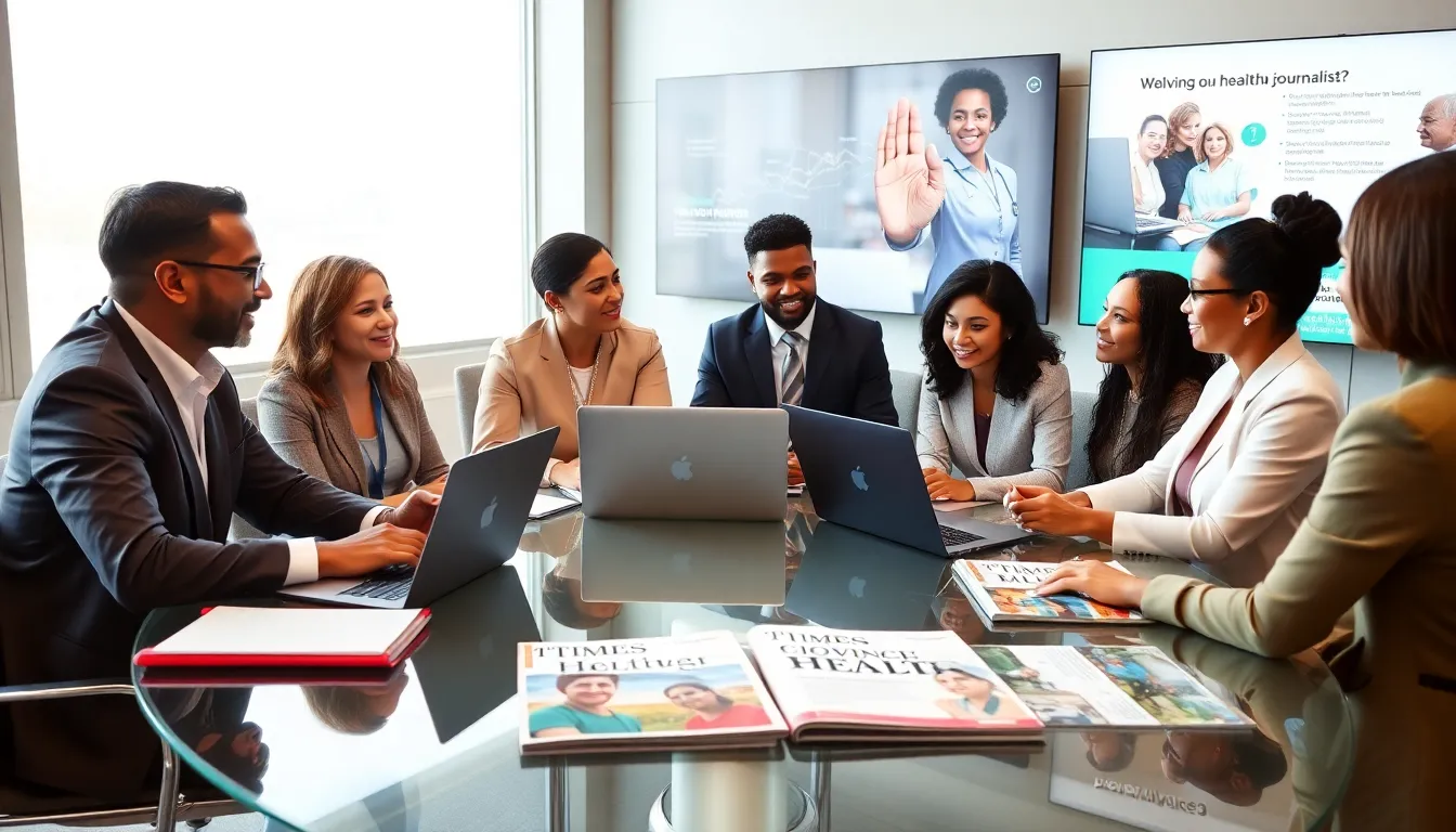 diverse team discussing health topics in a modern conference room.