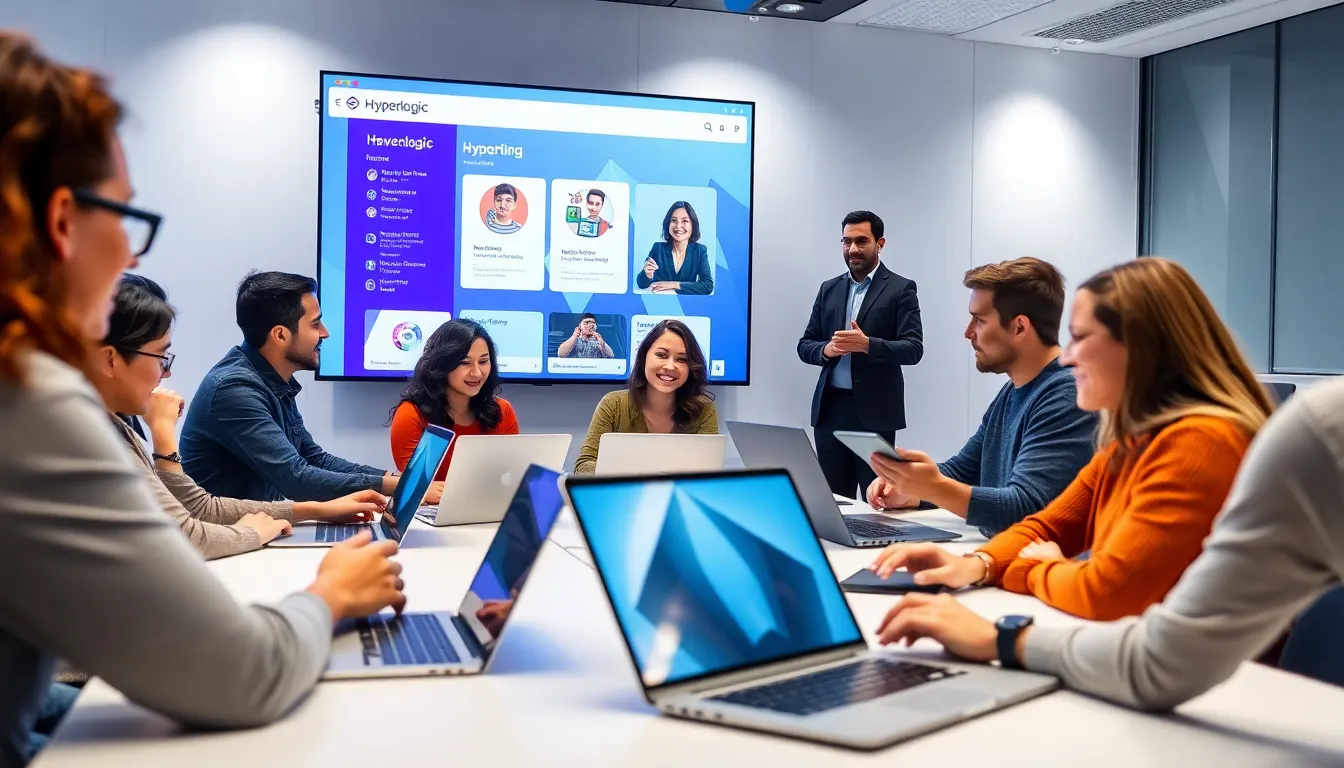 diverse students and educators in a modern digital classroom.