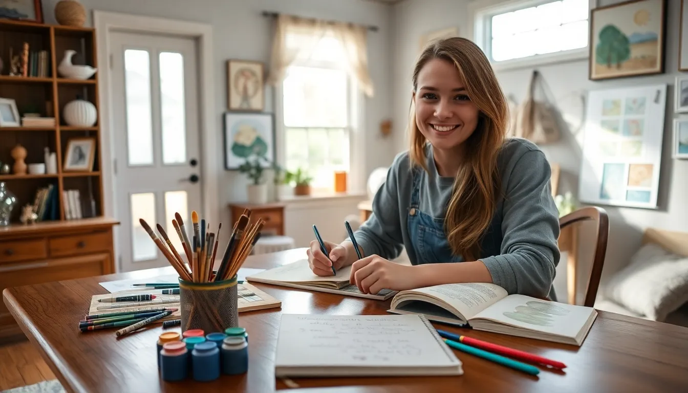 Marcyrose44 in a cozy home setting, engaging with her art and stories.