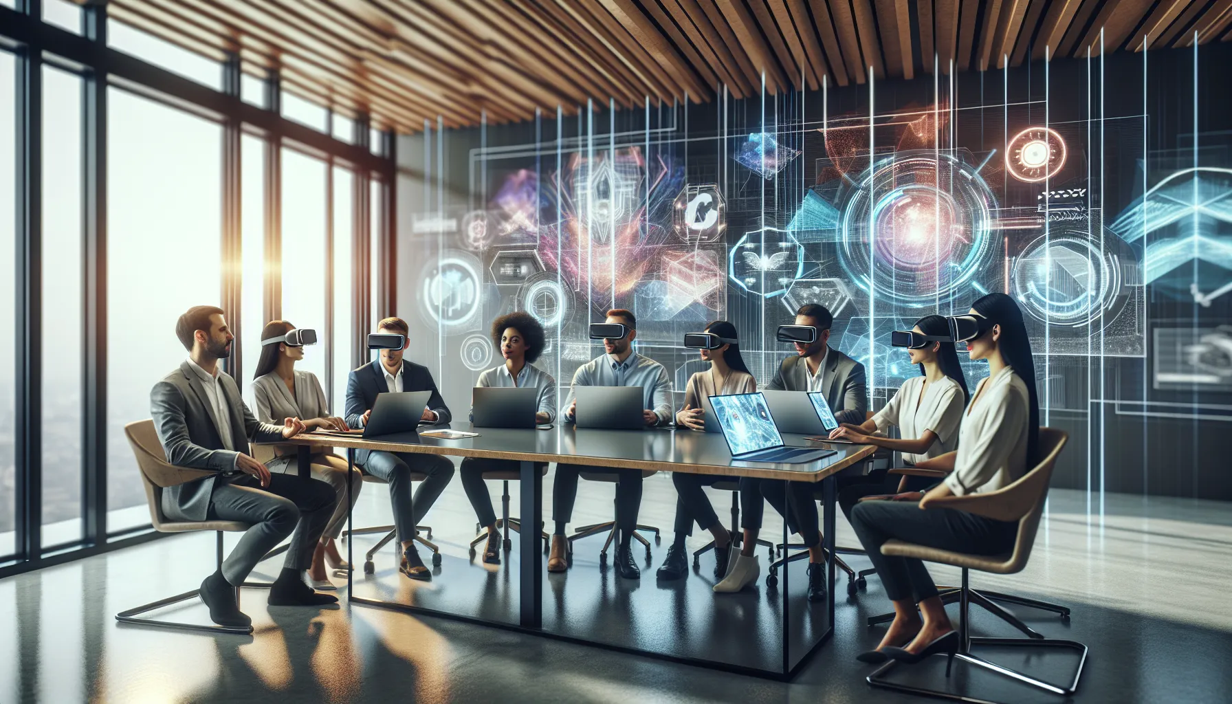 diverse team discussing future prospects in a modern office