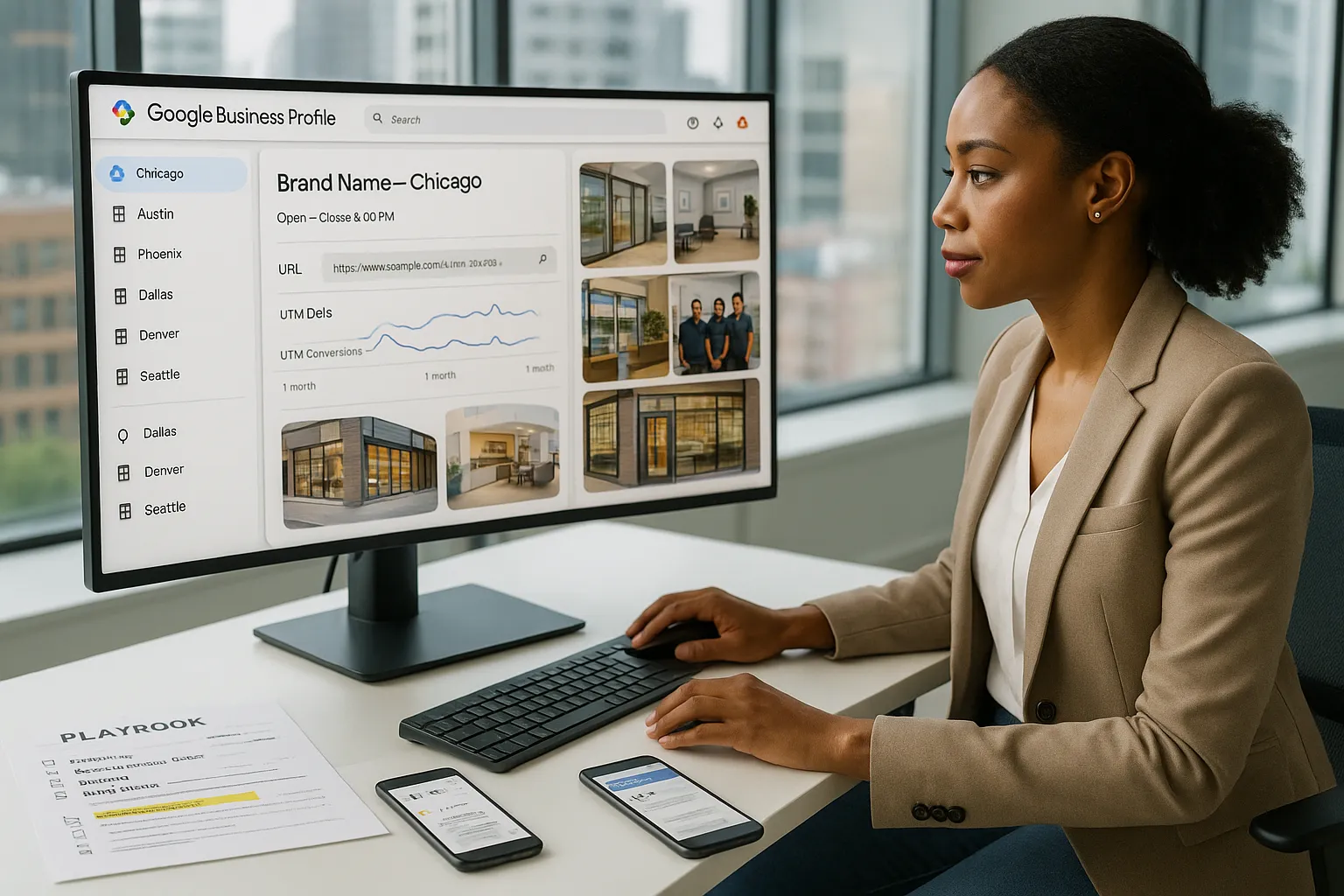 Marketing manager optimizing Google Business Profiles for multiple U.S. franchise locations.