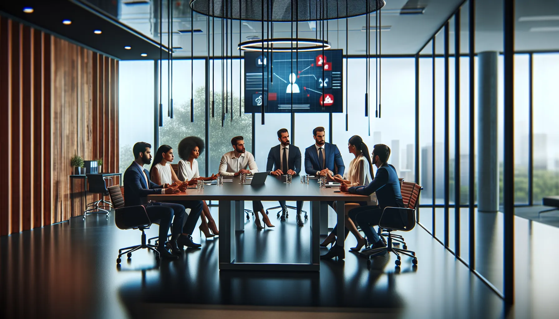 diverse team discussing strategies against phone scams in a modern office.