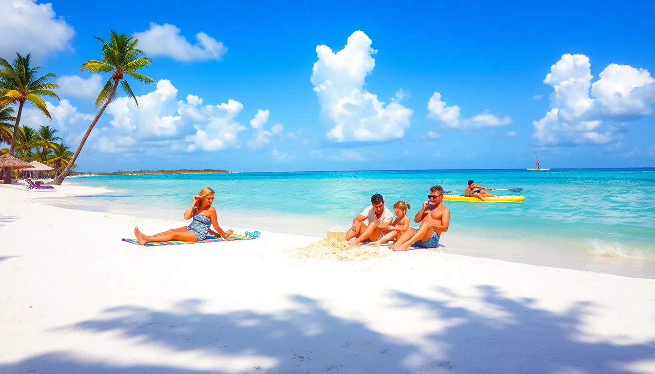 family enjoying a beach vacation on the US coastline.