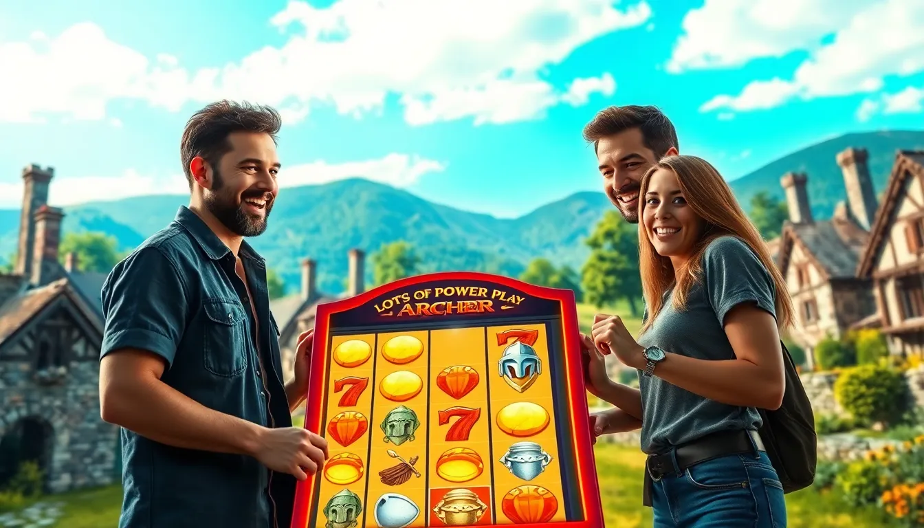 gamers enjoying the Lots Of Power Play Archer slot in a medieval-themed setting.