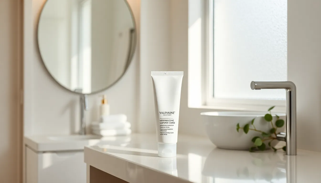 vaginal lightening cream on a minimalist bathroom countertop.