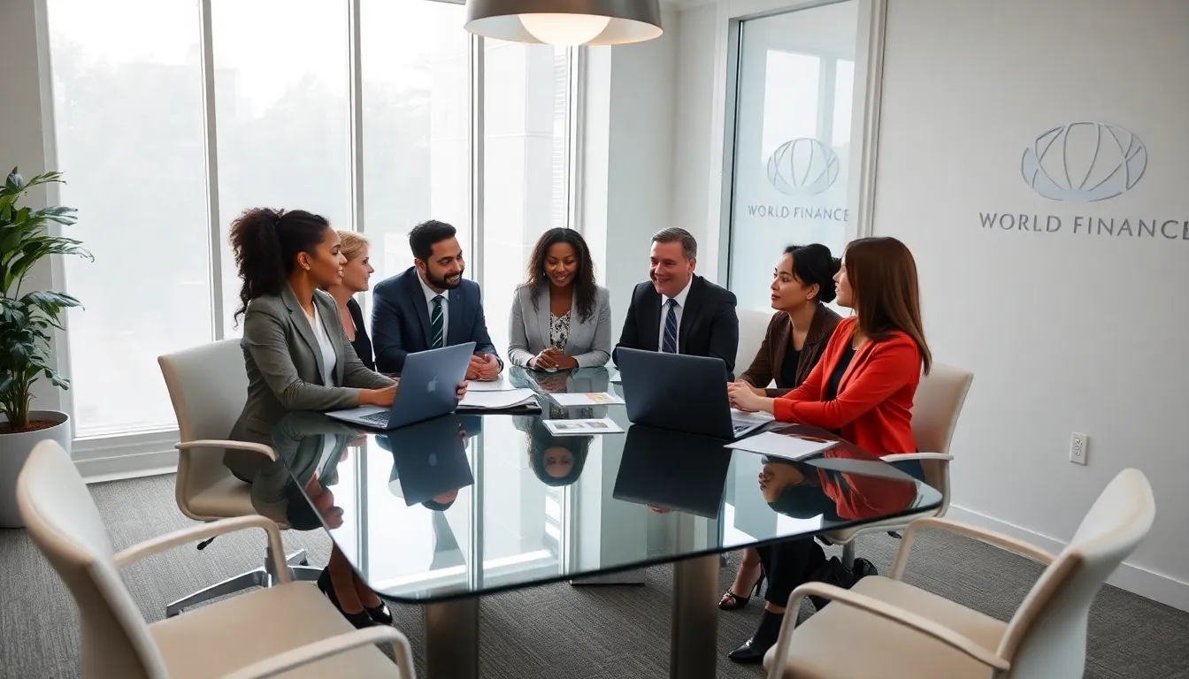 diverse team discussing financial solutions in a modern office.
