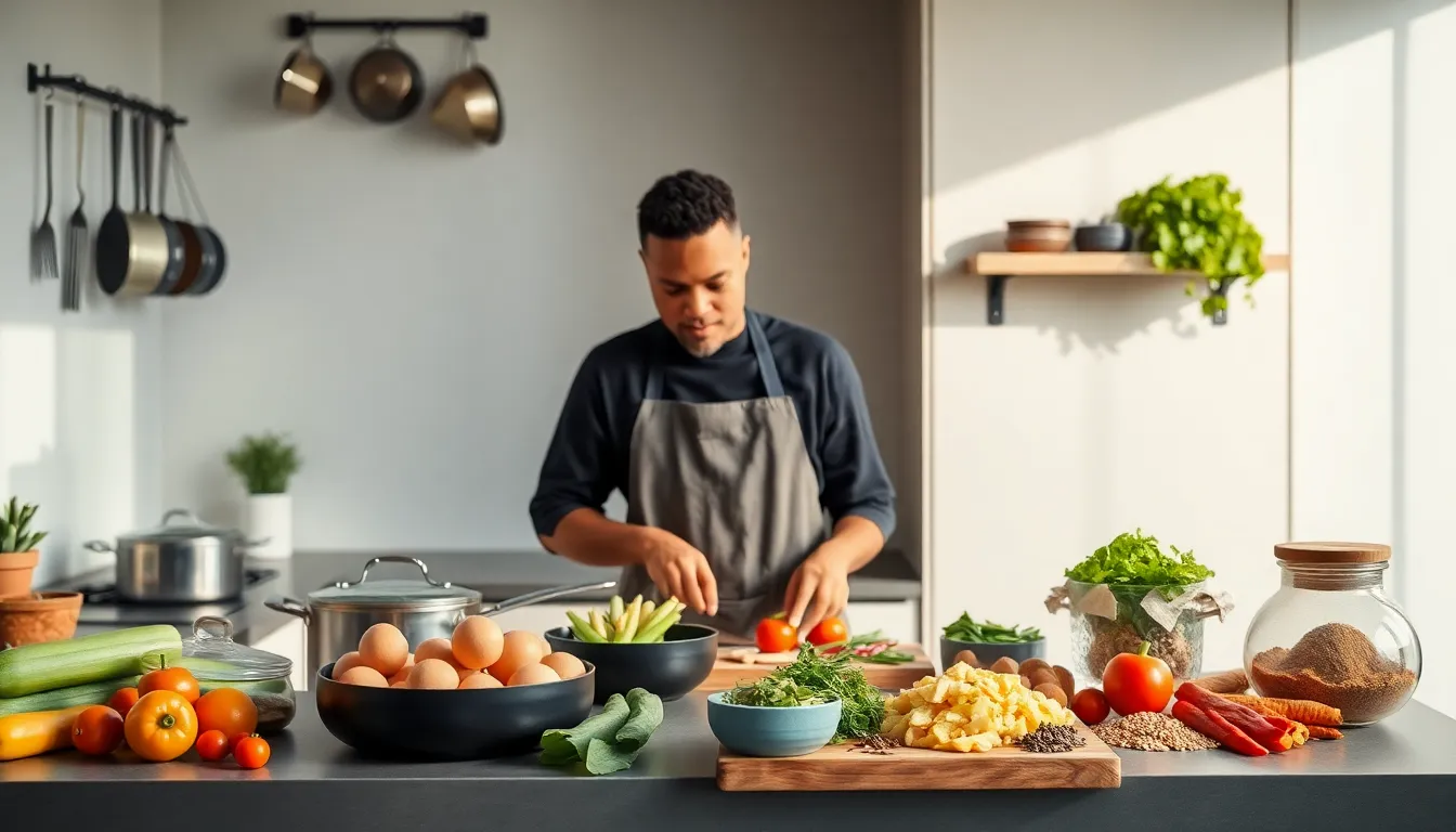 chef preparing a healthy dinner in a modern kitchen.