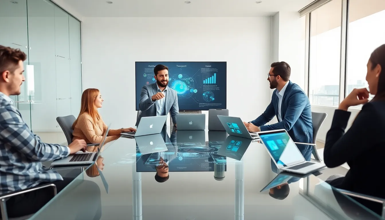 diverse team collaborating on innovative solutions in a modern office.