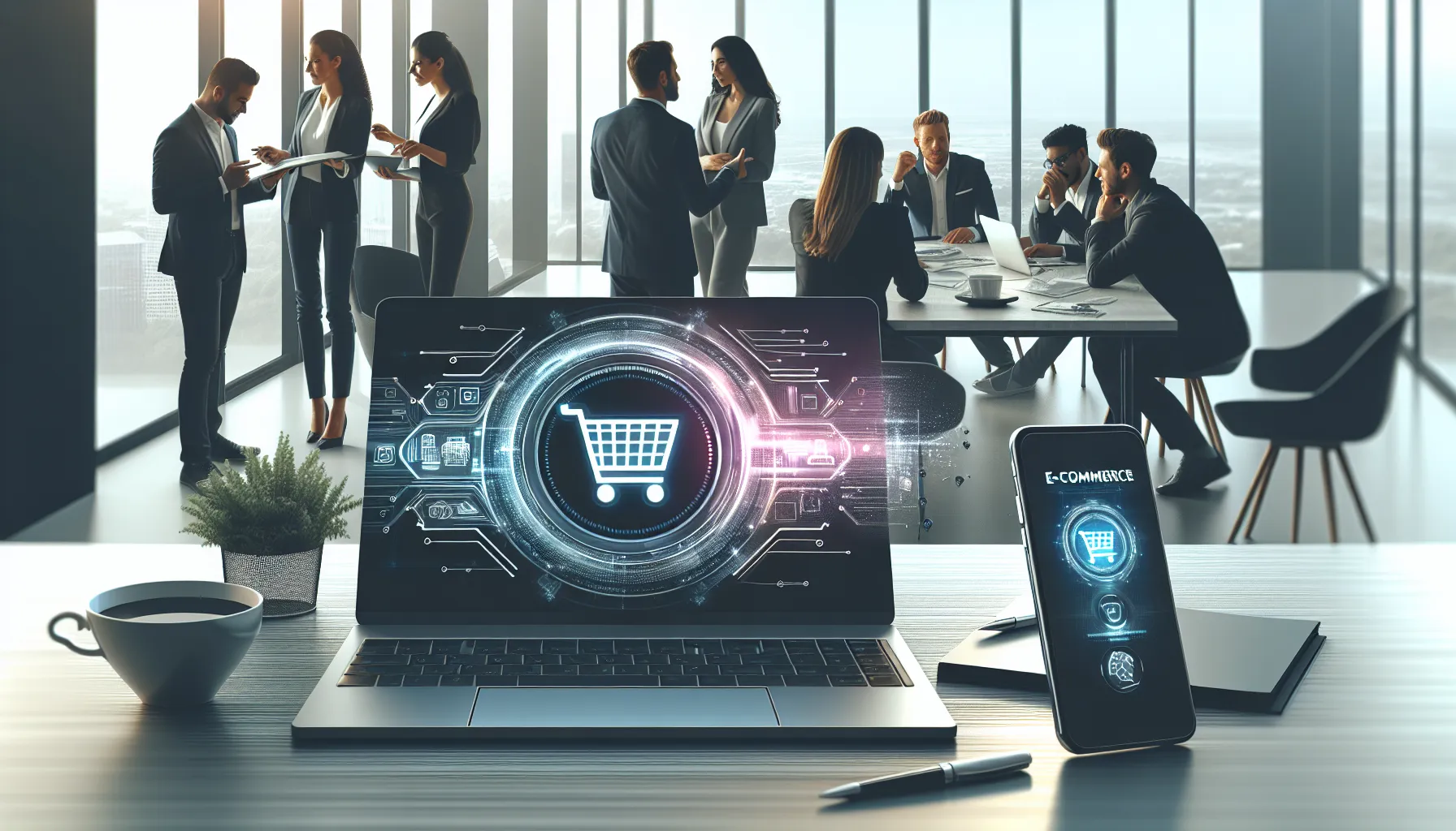 laptop displaying Lazada icon in a modern workspace.