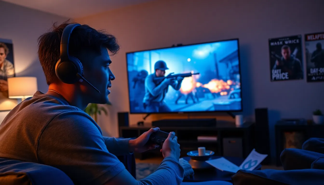 gamer intensely playing Call of Duty: Modern Warfare Remastered on PS4.