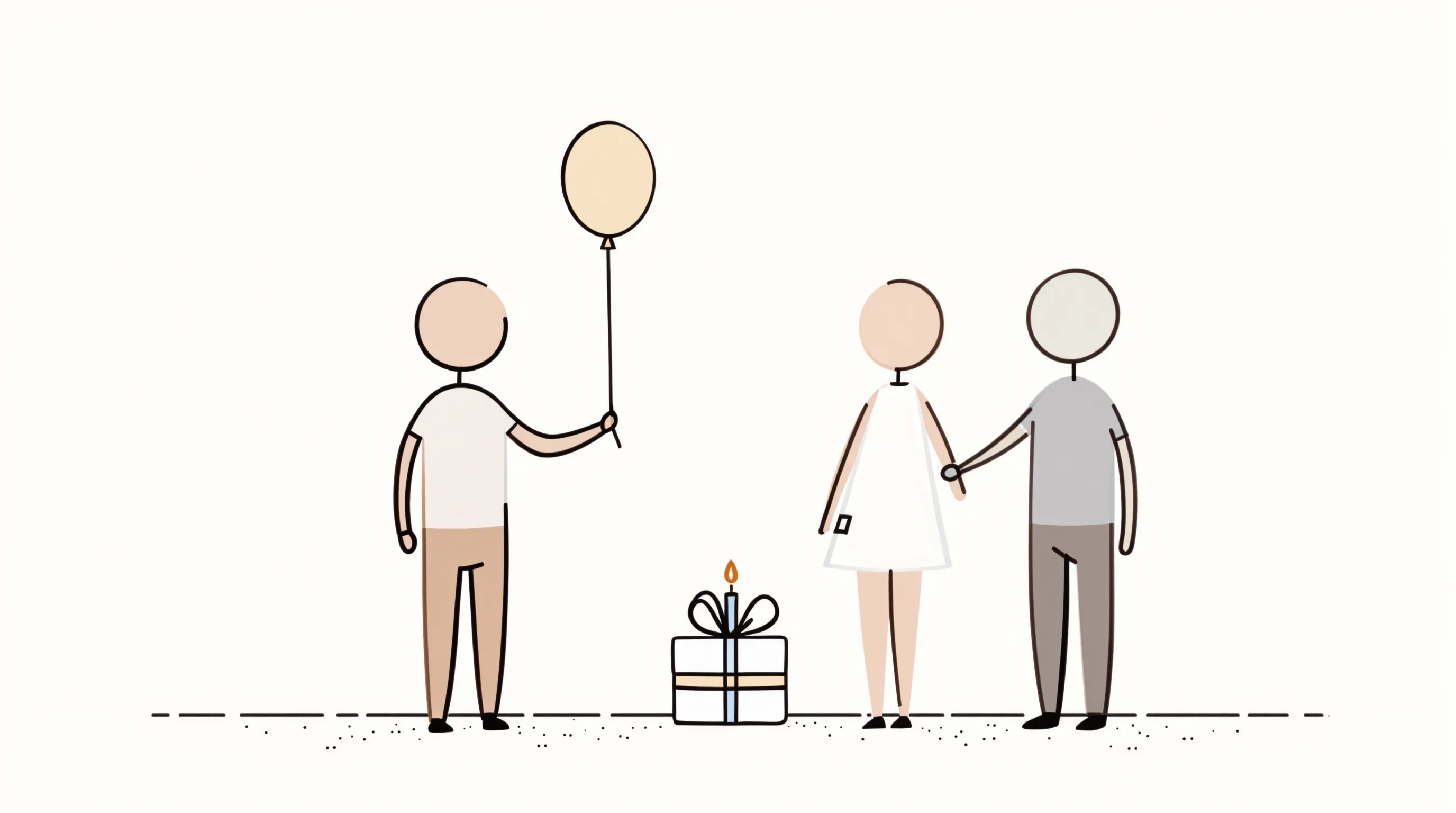 Two simple silhouettes with balloon and gift celebrating a birthday together.